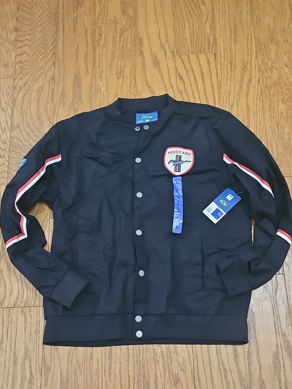 NWT Ford Mustang Men's Black Red Racing Varsity Bomber Jacket Size Large L
